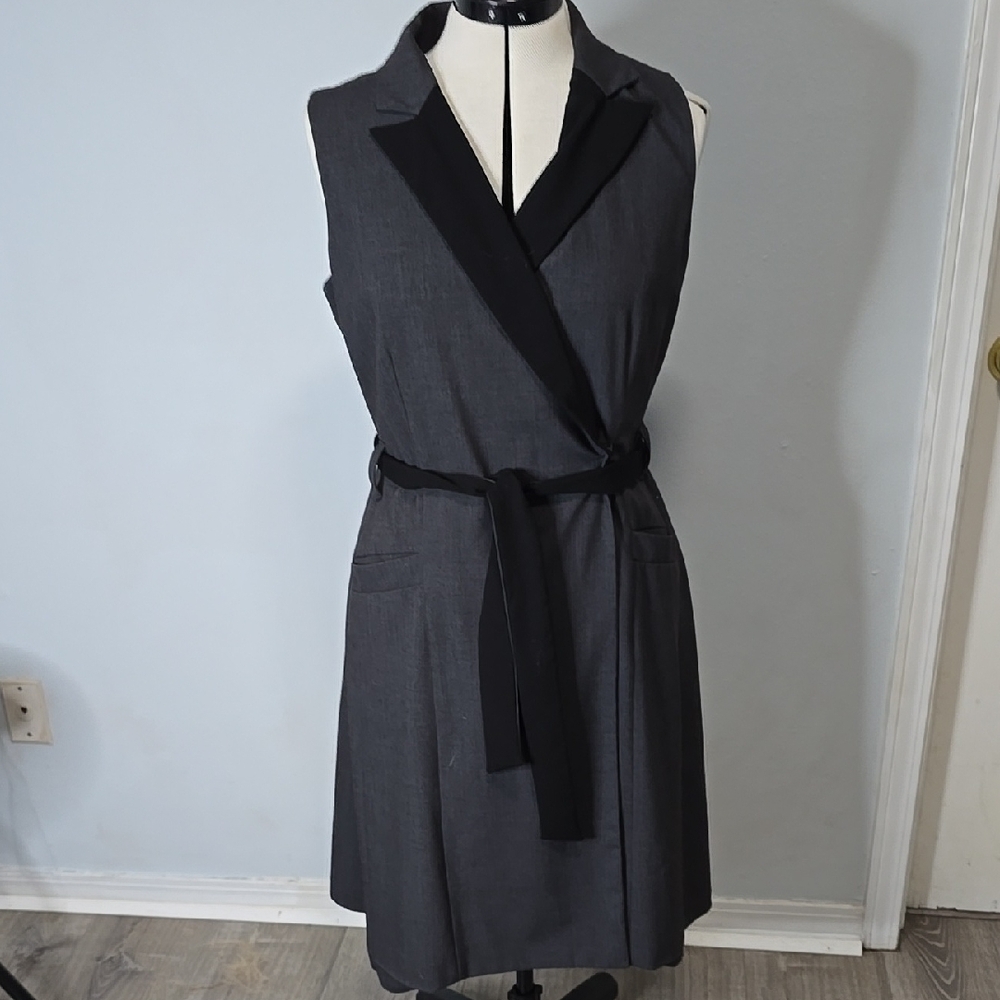 Calvin Klein Black Sheath Midi Dress with Notched Collar